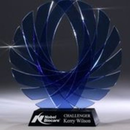 CY187 blue glass phoenix award on black crystal in presentation case $230.00