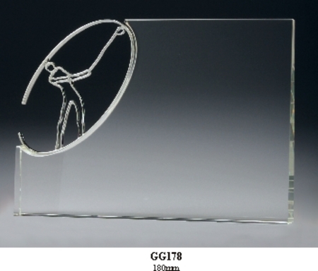 GG178 crystal wedge with chrome abstract golfer $155.00