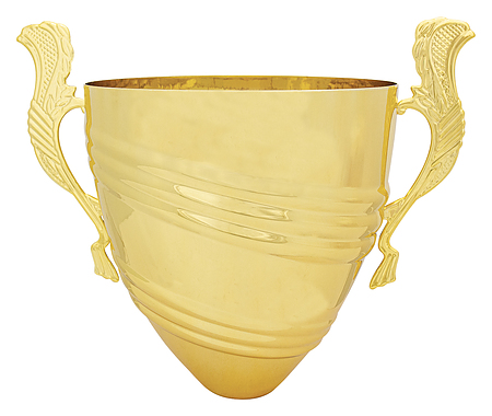 V3114 gold Italian made metal cup on timber base (370mm high) $120.00