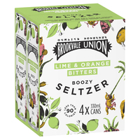 BROOKVALE UNION  BOOZY LIME and ORANGE BITTERS SELTZER 4 x 330ML CANS - Image 1