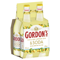GORDONS SICILIAN LEMON GIN and SODA 4 x 330ML STUBBIES - Image 1