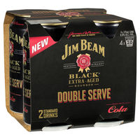 JIM BEAM DOUBLE SERVE BLACK and COLA 4 x 375ML CANS - Image 1