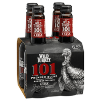 WILD TURKEY 101and COLA 6.5% 4 x 340ML STUBBIES - Image 1