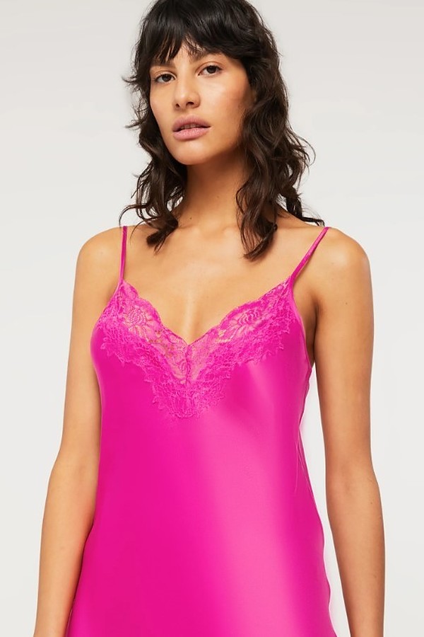 Ginia Silk Lace Chemise - Electric Pink