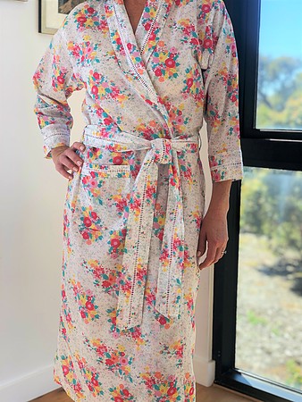 Cotton Dressing Gown MND 790  48 inch Wrap Floral Pop Print - Image 2
