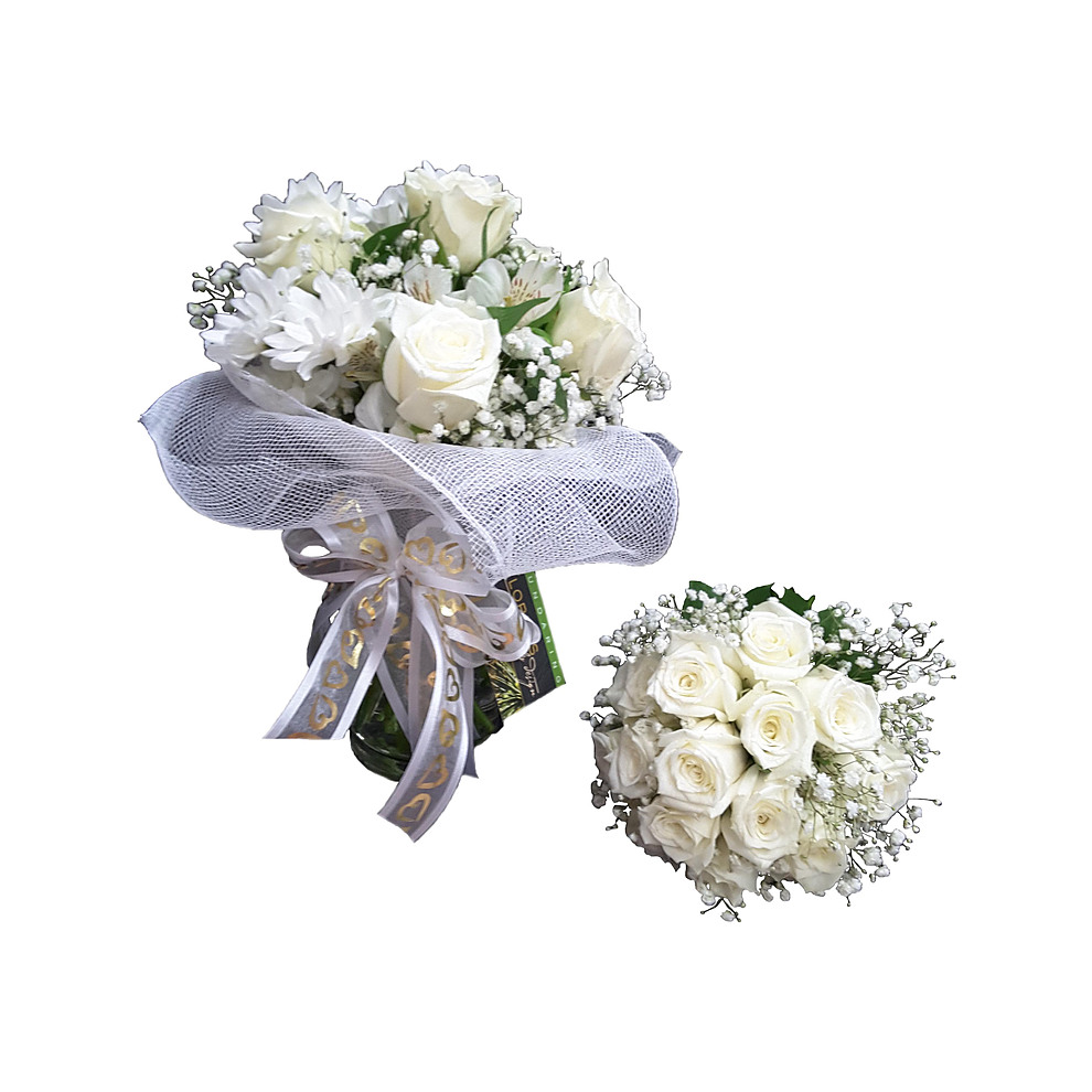 White Rose Gypsophila Bouquet - Image 1