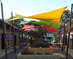 Colourful shade sails in school