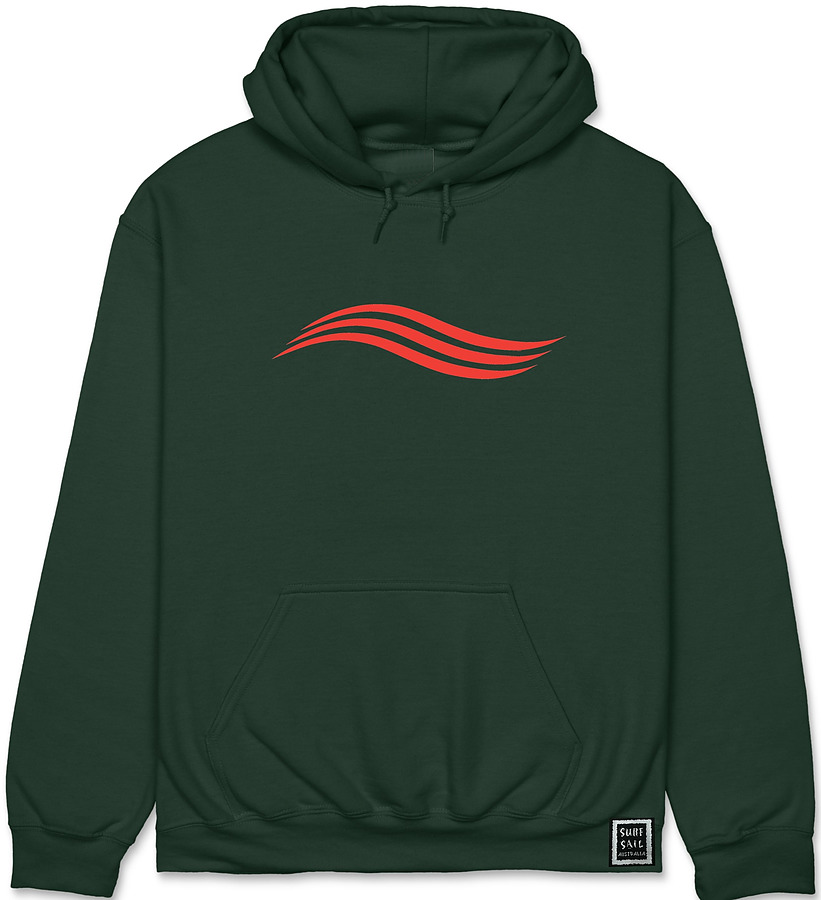 Surf Sail Australia Embroidered Red Wave Hoodie Forrest Green