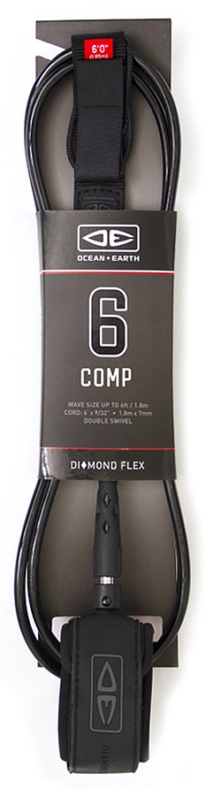 Ocean And Earth Diamond Flex Comp Leash BLACK 6 ft