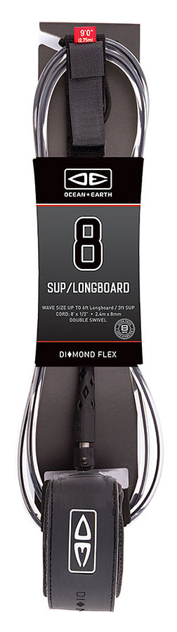 Ocean And Earth Diamond Flex SUP Longboard Leash BLACK 8 ft