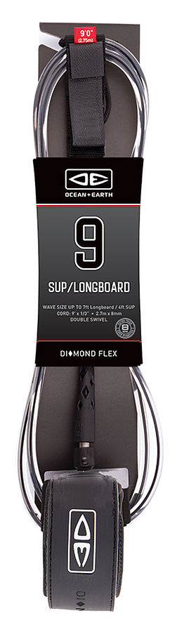 Ocean And Earth Diamond Flex SUP Longboard Leash BLACK 9 ft