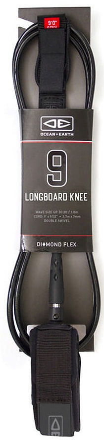 Ocean And Earth Diamond Flex Longboard Knee Leash Black 9 ft