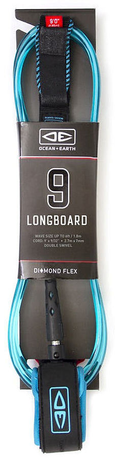 Ocean And Earth Diamond Flex Longboard Leash Blue 9 ft