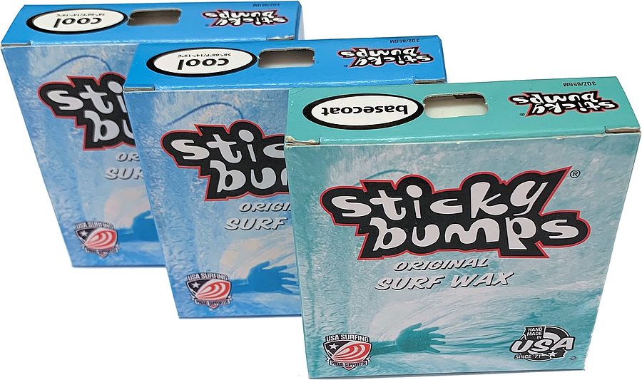 Sticky Bumps 1 Base Coat + 2 Cool Water Original Surf Wax 3 Pack