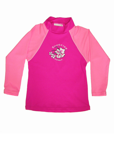 Girls Long sleeve rash shirt - Pink with Light Pink Sleeves - Image 1