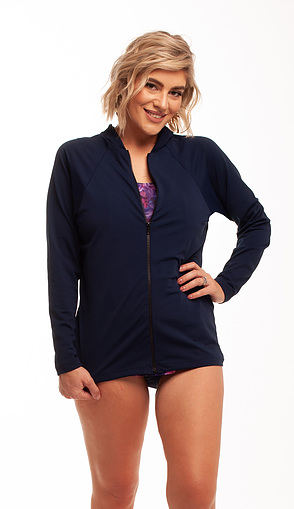 Zip Long Sleeve Rash  - Navy Chlorine Resist 50+ 2XL - 4XL - Image 2