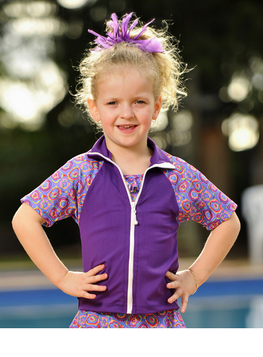 Girls Zip Front Rash shirts - Violet with Candy Sleeves - Image 1