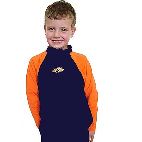 Boys Long sleeve rash shirt - Navy with Orange Sleeves